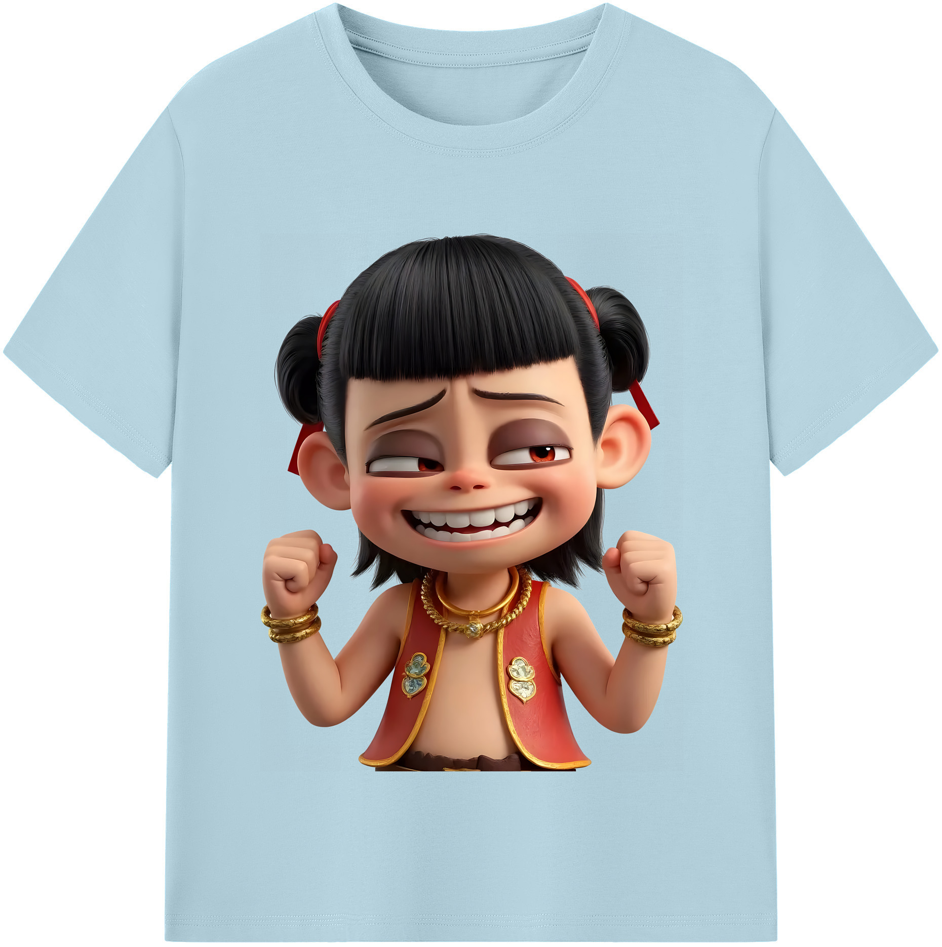 （画像用） Ne Zha 2 ナタ 魔童の大暴れ 綿100％半袖Tシャツ（フロントプリント）